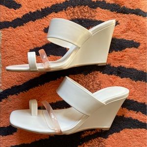 White Wedge leather and pvc Sandals